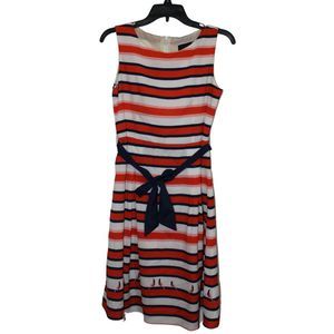 Love Moschino White Stripe Silk Dress Bird Print Sleeveless Womens Size Medium